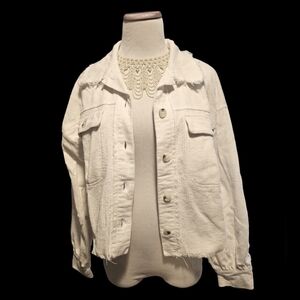 White Birch Ivory Raw Edge Corduroy Waist Length Oversized Jacket